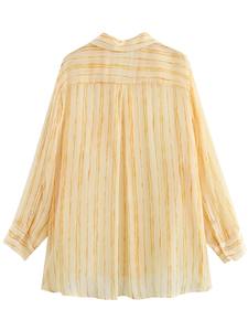 Blusa ligera a rayas para mujer para Primavera Verano 2025, Top de manga larga de gran tamaño con botones y estilo informal sin mangas con bolsillo - Product Image 6