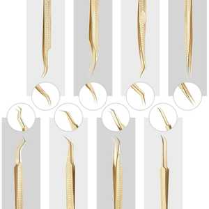 Pince à épiler d'extension de cils de haute qualité 45 90 degrés pointe lisse anti-magnétique 10mm longueur acier inoxydable couleur or - Product Image 2