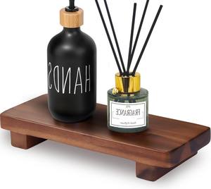 Petit support de savon en bois d'acacia distributeur de piédestal en bois élégant avec plateau de courtoisie pour présentoir de décoration de comptoir de toilette de salle de bain - Product Image 1