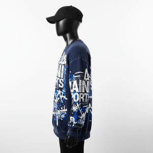 High Quality Oversized Sweatshirt 350GSM <b>Soft</b> Cotton Fleece Navy Graffiti Pattern Distressed With Custom Logo Basics Sweatshirts - Product Image 4