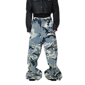 กางเกงยีนส์สีน้ำเงินลายพรางแฟชั่นขนาดใหญ่เสื้อผ้านกลายพรางสตรีทแวร์ลายพรางพร้อมกระเป๋าขากว้าง - Product Image 2