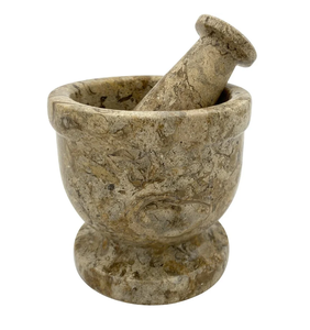 Mortier en pierre marbrée avec pilon Mortiers et pilon en granit marbré naturel Presse-ail et couleur naturelle - Product Image 3