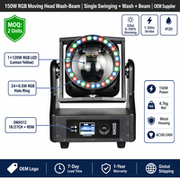 Tête mobile 150W RGBL Tornado Kaleidoscope DMX512 RDM avec anneau LED 24 RGB et effet de faisceau rotatif, gradation 32 bits pour DJ, soirées, scènes et clubs