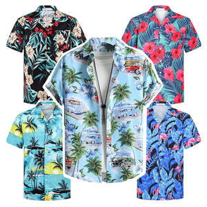 Vêtements de plage à imprimé de sublimation avec logo Chemise hawaïenne à manches courtes en satin de polyester à séchage rapide - Product Image 2