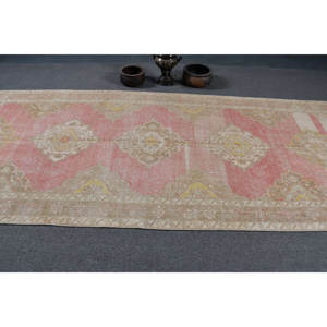 Tapis turc vintage grande surface 4.8x12,2 pieds motif rectangle classique support en latex de laine pour chambre à coucher-rose jaune patchwork - Product Image 3