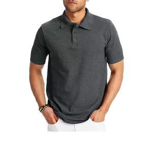 Polo de manga corta para hombre, estilo casual elegante, color liso, con logotipo personalizado, calidad premium, venta al por mayor, corte regular, color negro. - Product Image 2