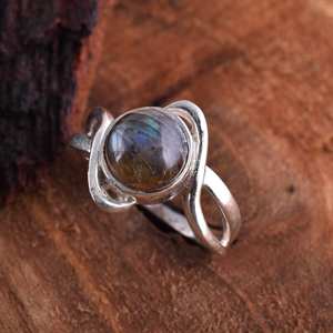 Bague en argent Labradorite élégante faite à la main pierre ronde bijoux de pierres précieuses en argent Sterling 925 femmes mode bague de mariage cadeau - Product Image 6
