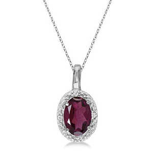 <b>14K</b> White <b>Gold</b> Diamond Pendant <b>Necklace</b> with 0.55ctw Oval Garnet & Diamond Elegant Luxury Style - Product Image 1
