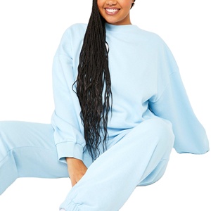 Oversized Women's Long Sweat Suits <b>Sets</b> Custom 2 Piece <b>Set</b> <b>Matching</b> High Waist <b>Joggers</b> Crew-Neck Sweatshirt Sporty Breathable - Product Image 4