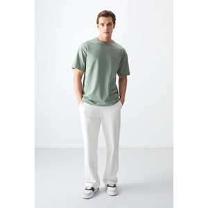 T-shirt basique vert clair pour homme, taille oversize, 100% coton, tissu jersey texturé épais et doux - 88377 - Product Image 3