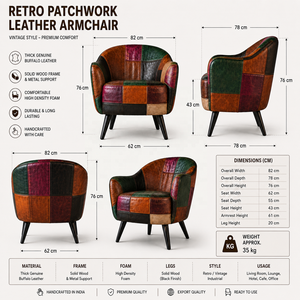 Sillón de Estilo Industrial Tapizado con Diseño de Patchwork, Sillón de Salón Vintage, Silla Lateral para el Hogar, Muebles para Sala de Estar o Cafetería - Product Image 5