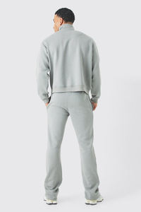 Ropa de hombre chándal lavado ácido 100% algodón logotipo personalizado pantalones acampanados y Jersey media cremallera Sudadera con capucha conjunto de 2 piezas - Product Image 3