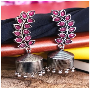 Qualité supérieure B123 rose Jhumka boucles d'oreilles pour femmes à la mode oxydé argent plaqué bijoux à la mode élégant léger cadeau - Product Image 1