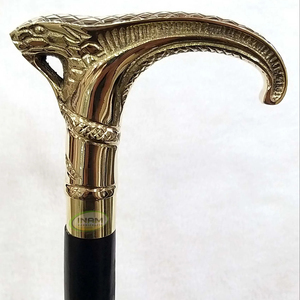 ไม้เท้าเดินทํามือพร้อมด้ามงูทองเหลือง / ไม้เท้าเดินไม้พร้อมด้ามงูทองเหลือง - Product Image 1