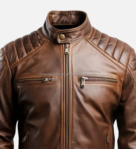 Veste de mode en cuir véritable à fermeture éclair personnalisée pour hommes de bonne qualité à des tarifs de gros Veste en cuir de couleur personnalisée pour hommes - Product Image 2