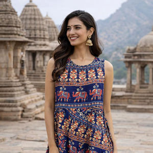 Hermoso Vestido Naptol Sin Mangas, Vestido Midi Largo de Algodón, Vestido Naptol Informal Sin Mangas con Diseño de Capas, Vestido de Algodón de Calidad de Exportación - Product Image 1