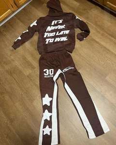 Ensemble de survêtement évasé et Sweat à capuche pour hommes, imprimé bouffant, poids lourd, 100% coton, polaire, unisexe - Product Image 5