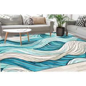 Tapis à motif vague bleue, tapis de sol abstrait inspiré de l'océan, tapis moderne à thème côtier, tapis à poils doux - Product Image 3