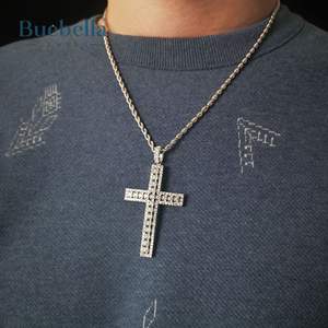 Fashion Men's <b>Cross</b> Moissanite Pendant <b>Necklace</b> 925 Silver & 18K Gold Plated Stylish Iced out Design - Product Image 1