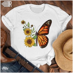Camiseta con estampado Floral para mujer, ropa con estampado de mariposa de dibujos animados para Otoño y otoño - Product Image 4