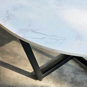 Modern 80x80x45cm Round Living Room <b>Table</b> Durable Stone Top and Iron Legs Convertible Design-<b>Coffee</b> <b>Table</b> with Style - Product Image 4