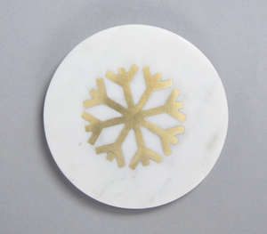 Classic <b>Square</b> <b>Set</b> of 4 Brass-Inlaid Snowflake Marble Coasters 5mm Thick Heat Resistant & Eco-Friendly - Product Image 1