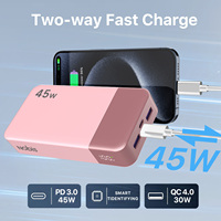 Batterie externe 20000mAh Li-Polymère à charge rapide PD haute vitesse 45W avec affichage LED, double port USB + 2 ports Type-C pour utilisation en extérieur