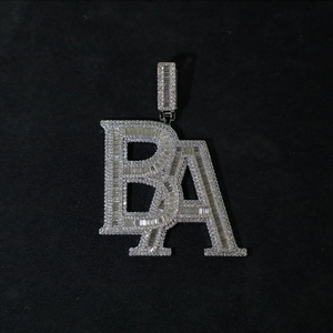 Pendentif personnalisé en argent sterling 925 Hip Hop lettre taille baguette diamants de laboratoire bijoux en diamant personnalisés avec sac cadeau - Product Image 6