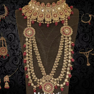 Ensemble de bijoux de mariée antiques 710gm collier et boucles d'oreilles au design traditionnel pour les cérémonies de mariage et les occasions spéciales - Product Image 1