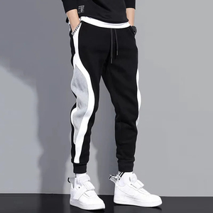 Autumn <b>Men's</b> Casual Pants Wide Loose Nine-Point Sports <b>Elastic</b> Tie-Foot <b>Trousers</b> Breathable Rope Plain Dyed Waist <b>Mens</b> Patchwork - Product Image 2