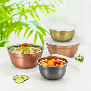 Tazón con tapa escalonada, Base de acero inoxidable para almacenamiento de alimentos, preparación de comidas, Material metálico - Product Image 1