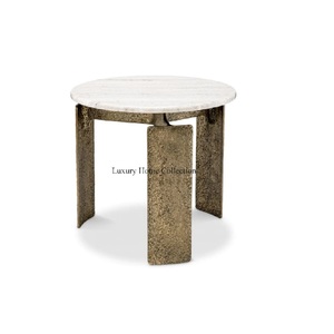 Table d'appoint et table d'appoint en métal fantaisie meubles de maison cadre d'ombrage antique en laiton poli brillant décoratif avec dessus de forme ronde - Product Image 1