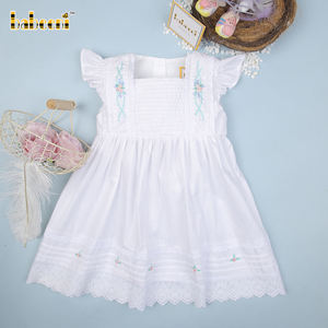 Children's Autumn ODM 100% Cotton Flower Embroidered Pintuck White Dress-DR2987 - Product Image 6