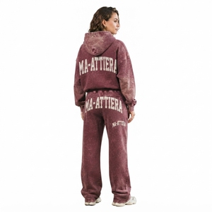 Conjunto de Sudadera Oversize Lavada Personalizada y Pantalones Anchos de Felpa para Mujer, Chándal de Algodón Estilo Urbano OEM ODM - Product Image 2