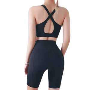 Conjunto Deportivo de Dos Piezas de Alta Calidad para Mujer, Top Corto y Pantalones Cortos de Cintura Alta Transpirables, Conjunto de Yoga Duradero - Product Image 2