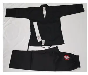 Light Weight 8oz Black Poly Cotton Karate Uniform GI with White Pant & White Belt buy from Factory at Discounted Prices