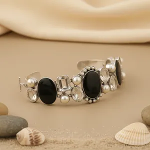 925 Silver Gemstone <b>Bracelet</b> for Women with <b>Onyx</b> & Citrine Elegant Crystal Bangles - Product Image 3