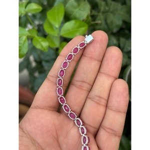 925 Silver Oval <b>Ruby</b> Tennis <b>Bracelet</b> Fashionable and Elegant Jewelry Accessory - Product Image 5