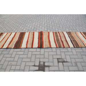 พรมวินเทจลาย Runner ขนาด 2.7x12.1 ฟุต พรมตุรกี พรมขนสัตว์สีน้ำตาล Herki - Product Image 3