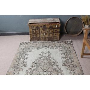 Vintage Area Rug, 4.5x8.6 ft Turkish Rug, <b>Brown</b> Abstract <b>Wool</b> Rug - Product Image 4