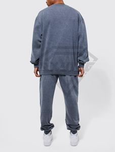 Trajes de chándal para hombre hechos a medida 100% algodón cuello redondo lavado ácido trajes de sudor nuevo diseño Color sólido de talla grande invierno ecológico - Product Image 6