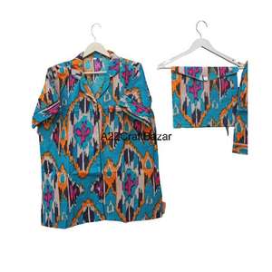 Ensemble de pyjama romantique à manches courtes pour femmes 100% coton doux respirant Fermeture à cordon Vêtement de nuit d'été - Product Image 2