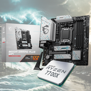 เมนบอร์ดสำหรับเล่นเกม B650M MSI และมาเธอร์บอร์ดเกม WIFI (AM5 M-ATX DDR5 6E Wi-Fi) พร้อมชุดประมวลผลซีพียู <span class=keywords><strong>AMD</strong></span> <span class=keywords><strong>Ryzen</strong></span> 7 <span class=keywords><strong>7700X</strong></span> - Product Image 1