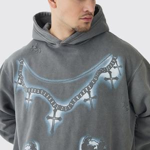 Sweat à capuche zippé personnalisé 500 GSM polaire délavé hiver 100% coton impression numérique à capuche - Product Image 5