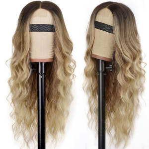 Peluca ondulada sintética rubia para mujer, pelo largo con encaje frontal, suave, cómoda, resistente al calor, para fiesta diaria, pelo rubio degradado - Product Image 2