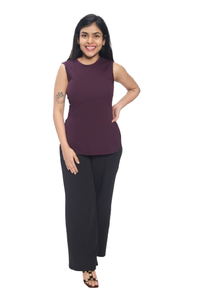 Haut sans manches solide pour femmes raffinées Col rond Fente latérale Spandex Tricots décontractés Idéal pour la superposition ou le style solo - Product Image 3