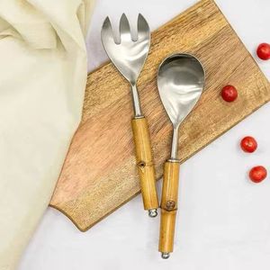 Vaisselle de table design antique ensemble d'outils à salade manche en bois fait à la main avec couverts plaqués or pour restaurant à la maison - Product Image 5