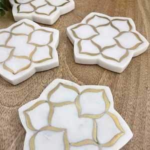 High Quality Bestseller Marble <b>Ceramic</b> <b>Coaster</b> Set with Brass Inlay Elegant Modern Art Style Premium Mats & Pads - Product Image 1