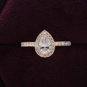 Nuevo anillo de solitario de diseñador adornado con pera cultivada en laboratorio y Diamante redondo de corte brillante en plata de ley 925 para mujer - Product Image 5