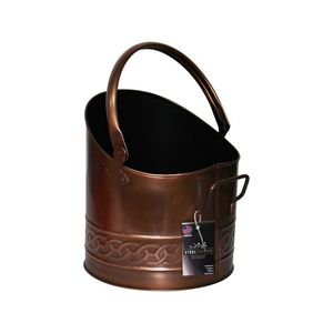 Traditional copper <b>coal</b> <b>bucket</b> with patina effect for authentic classic home environments and heating decor - Product Image 4